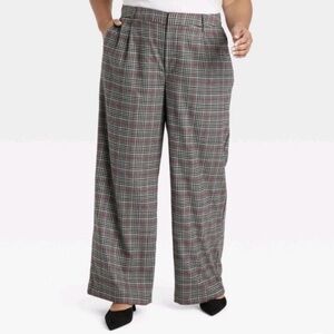 NWT Ava & Viv Women's High Rise Wide-Leg Pants- Gray Plaid Size 17